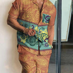 Fashion Feats Men’s Lapel 3D Printed Short Sleeve Shirt