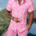 Fashion Feats Men’s Lapel 3D Printed Short Sleeve Shirt