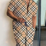 Fashion Feats Men’s Lapel 3D Printed Short Sleeve Shirt