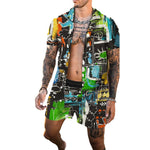 Fashion Feats Men’s Lapel 3D Printed Short Sleeve Shirt