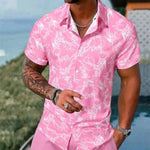 Fashion Feats Men’s Lapel 3D Printed Short Sleeve Shirt