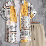 Fashion Feats Men’s Lapel 3D Printed Short Sleeve Shirt