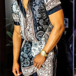 Fashion Feats Men’s Lapel 3D Printed Short Sleeve Shirt